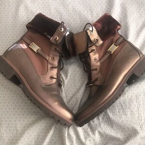New Velvet Fold-over Metallic Copper Bronze Leather Timberland Boots Sz 10 M